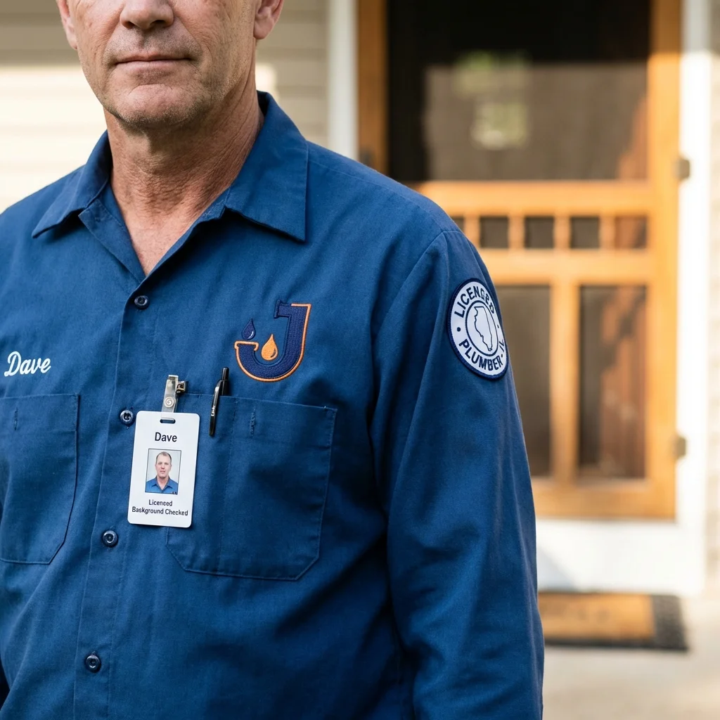 Licensed plumber showing ID badge in Clarence Center, NY
