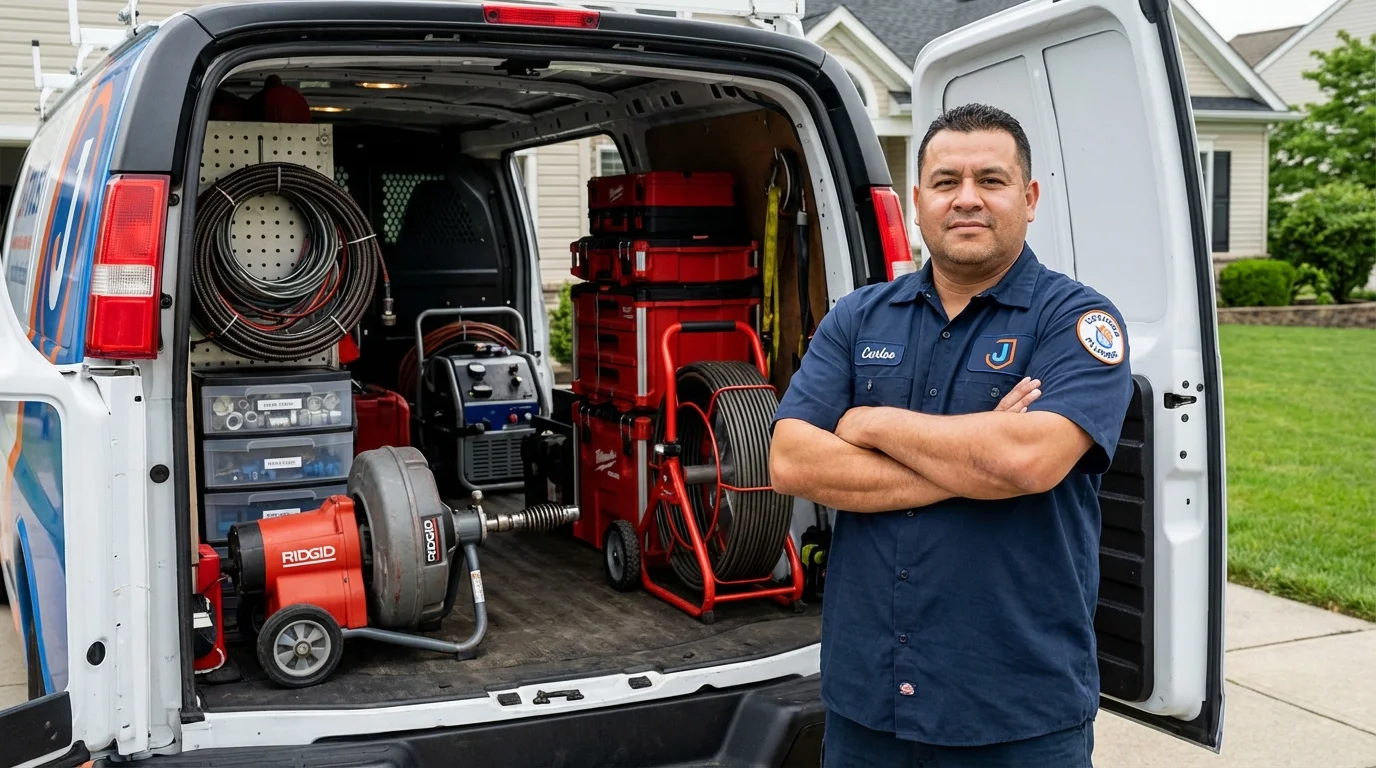 Professional drain cleaning equipment and Johns Plumbing LLC plumber in Clarence Center