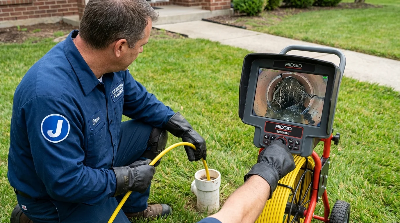 Sewer camera inspection being performed by Johns Plumbing LLC in Clarence Center