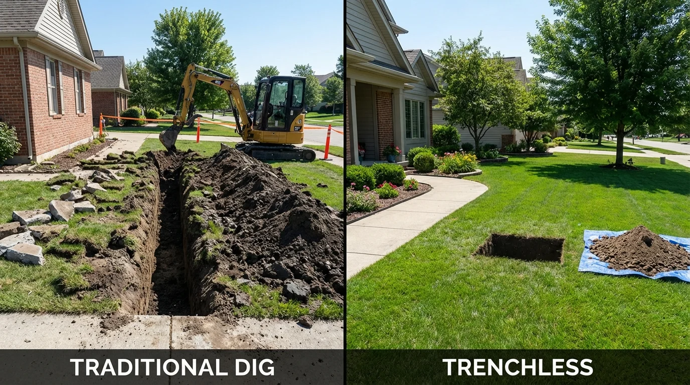 Trenchless sewer repair with minimal yard damage versus traditional excavation in Clarence Center, NY